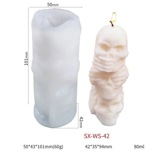 3D Skeleton Head Silicone Mold – Double Snake Skull Halloween Craft Mold