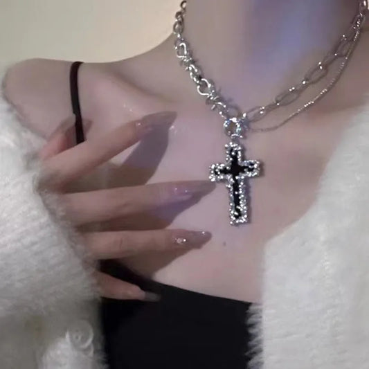 Gothic Punk Black Cross & Barbed Thorns Choker – Unisex Hip-Hop Pendant Necklace