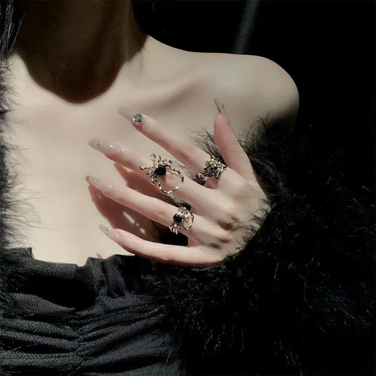 Gothic Punk Black Zircon Spider Ring – Vintage Insect-Inspired Jewelry for Women