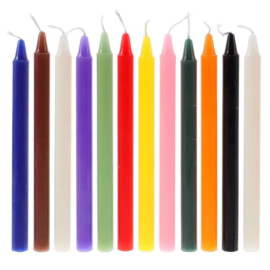 12pcs 16cm Colored Candles – Unscented Ritual, Spell & Vigil Dinner Candles