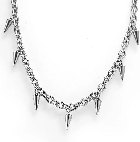 Goth Spike Stainless Steel Rivet Pointed Charms Choker Necklace – Vintage Punk Y2K Streetwear for Women & Men