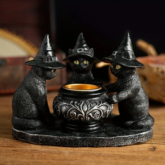 1PCS Halloween Resin Candle Holder – Ghost, Witch, Cat Theme Desktop Decor