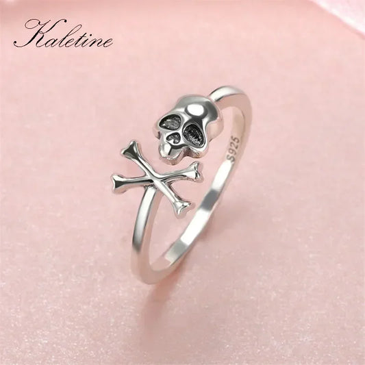 KALETINE 925 Sterling Silver Skull Ring – Vintage Gothic Skeleton Jewelry for Women