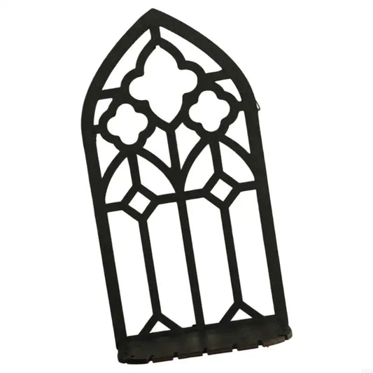 H55E Black Gothic Wall Shelf – Hollowed Window Frame Crystal Display Rack