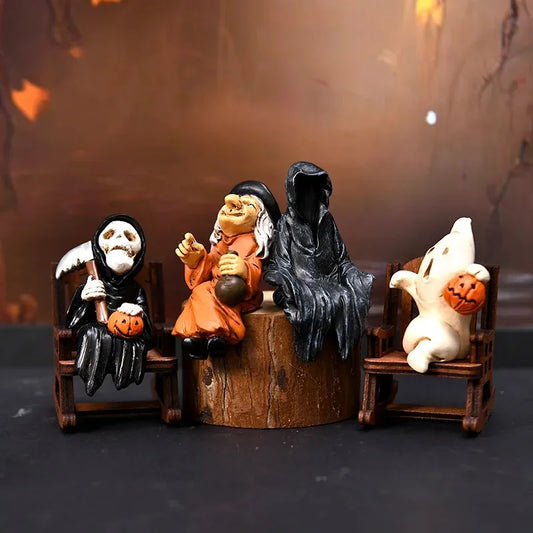 1PCS Halloween Witch Resin Craft Decor – Rocking Chair Party Ornament for Home & Desktop