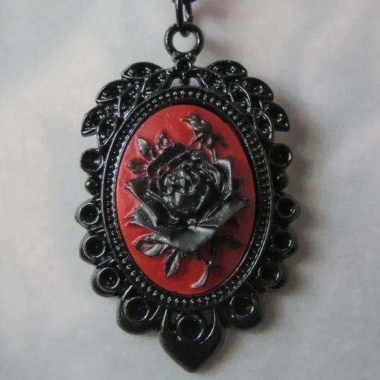 Black Rose Cameo Necklace – Gothic Vintage Pendant Choker for Women & Men