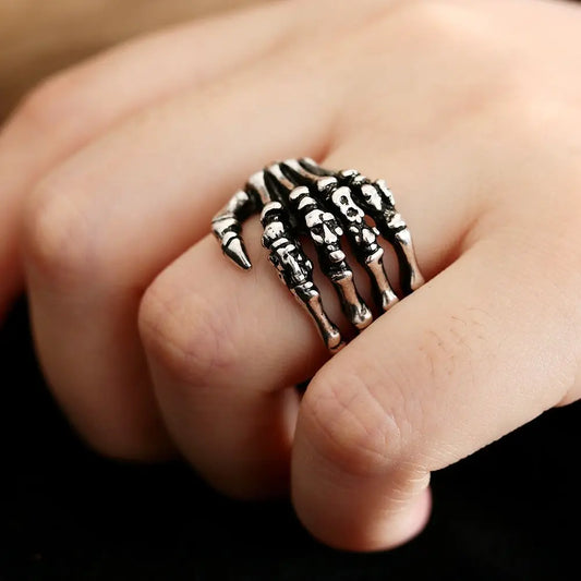 Gothic Skeleton Hand Skull Ring – Stainless Steel Punk Rock Finger Jewelry