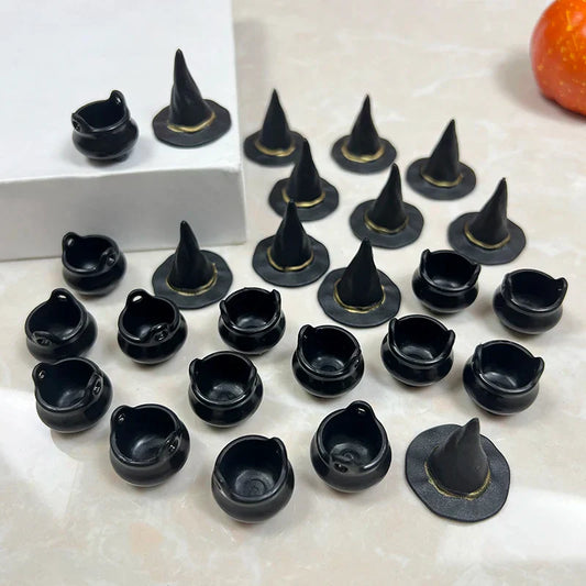 10Pcs Halloween Mini Resin Candy Kettles – Witch Hat Candy Holders & Party Decor