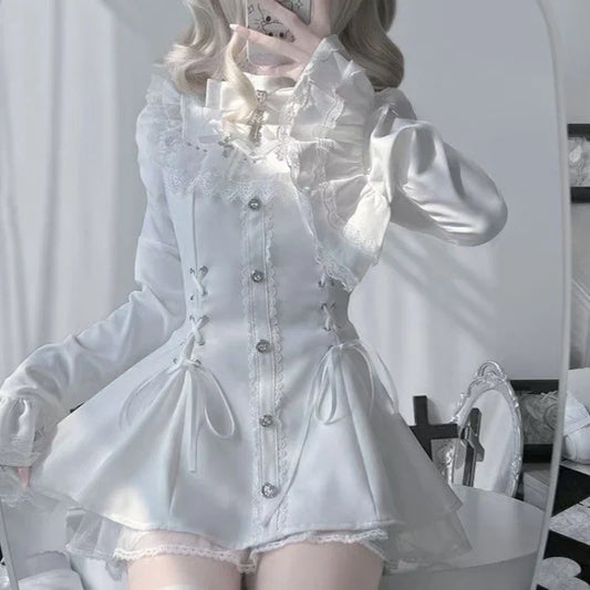 Japanese Gothic Lolita Dress Set – Harajuku Y2K Bow & Lace Mini Dress for Women