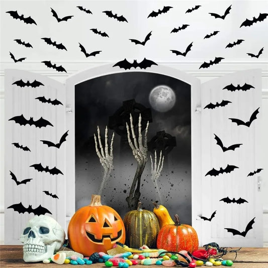 12Pcs 3D Black Bat Wall Stickers Set – Halloween Party Essentials for Home & Room Decor