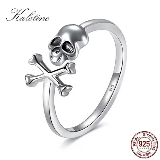 KALETINE 925 Sterling Silver Skull Ring – Vintage Gothic Skeleton Jewelry for Women