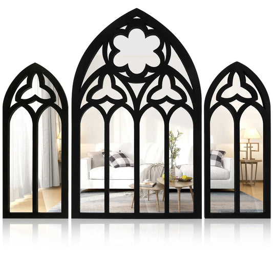 3Pcs Gothic Wall Mirror Decor – Cathedral Arched Decorative Mirrors for Home