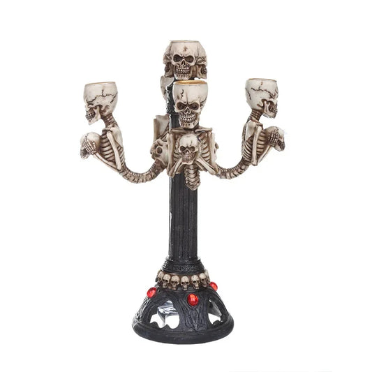 1 Set Resin Skull Candle Holder with Candles – Halloween Punk Party Ornament